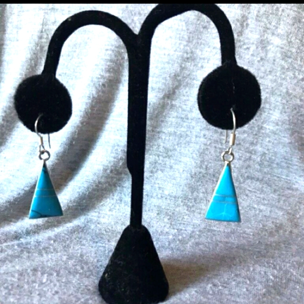 Sterling Silver Triangle Turquoise Earrings